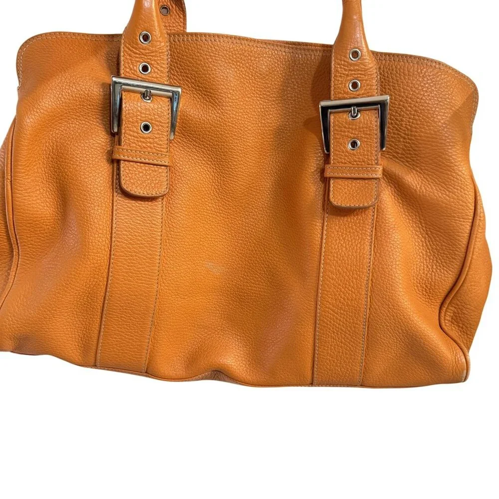Suarez Made in Italy Cognac Pebbled Leather Shoulder Women’s Tote Bag - Picture 2 of 11